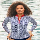 Chlorine Resistant Long Sleeve 1/4 Zip Swim Tee Rash Guard image number null