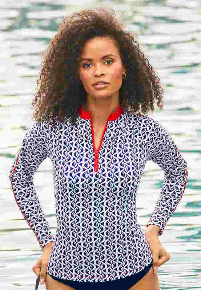 Chlorine Resistant Long Sleeve 1/4 Zip Swim Tee Rash Guard image number 0