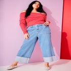 Wide-Leg Cropped Cuffed Jeans image number null