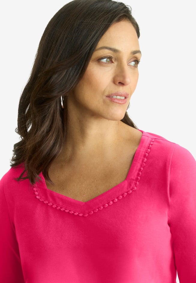 Dot Trim Sweetheart Neck Tee image number 2