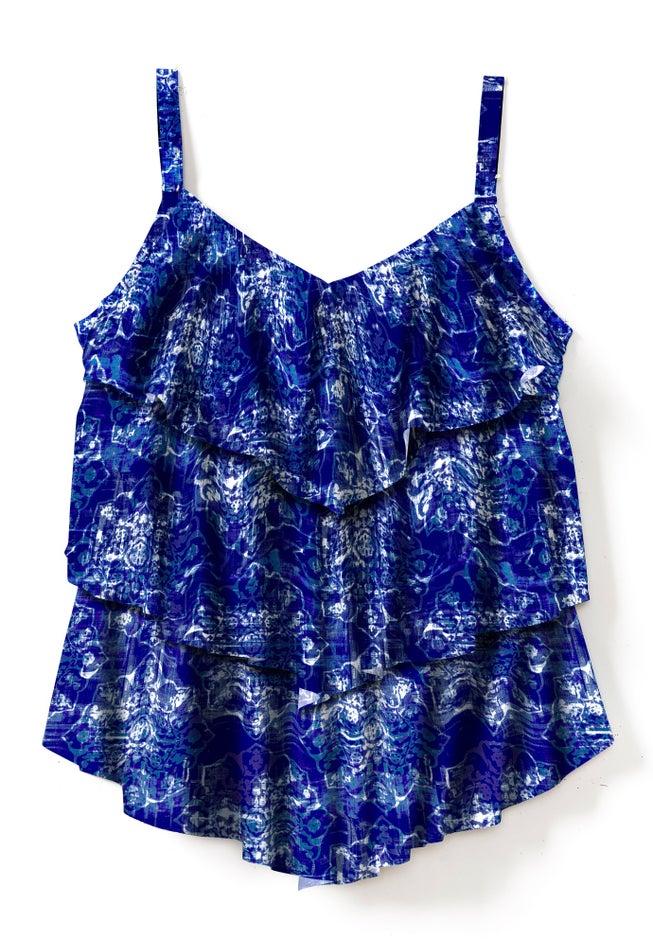 Longer-Length V-Neck Tiered-Ruffle Tummy Control Tankini Top image number 3