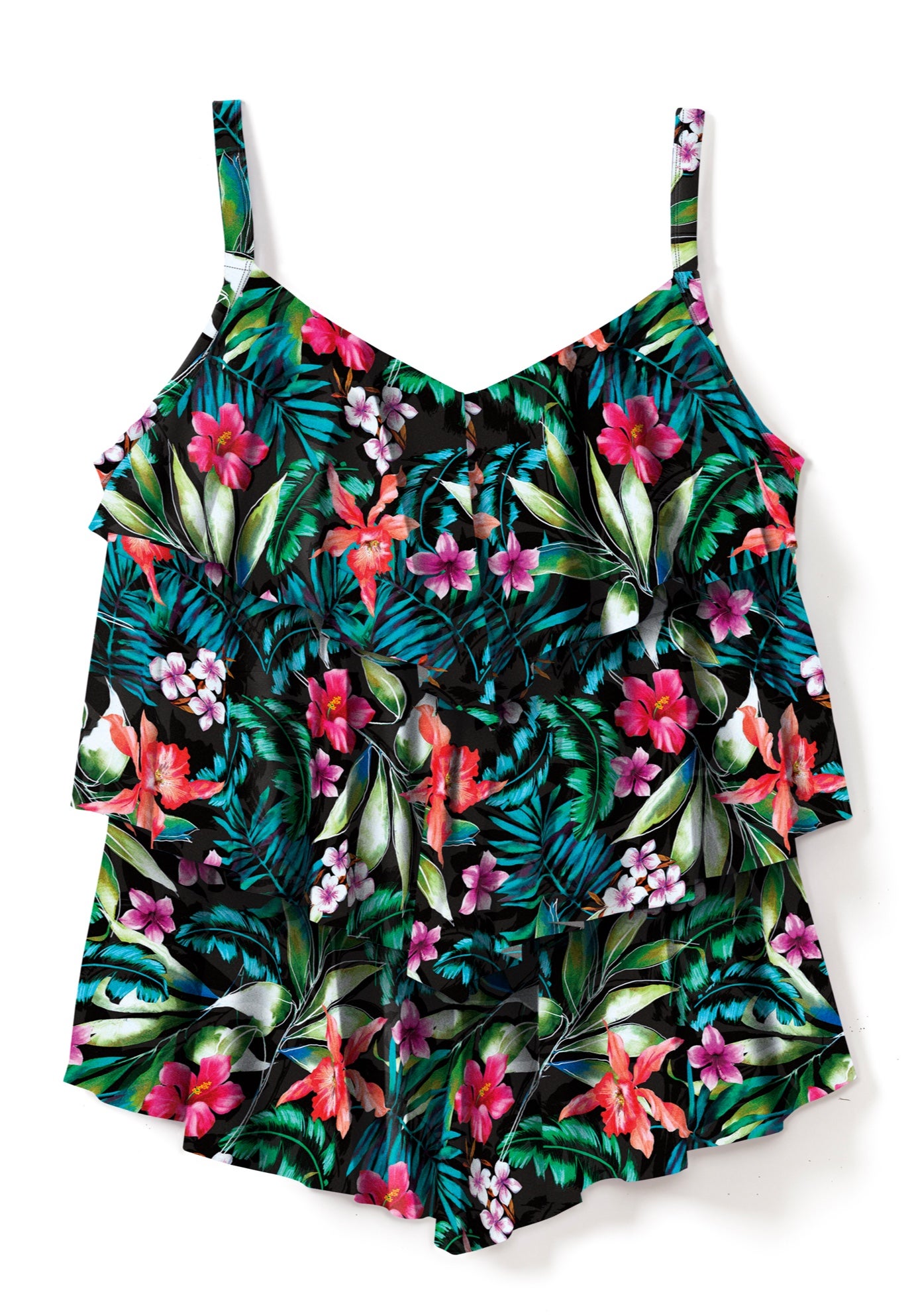 Longer-Length V-Neck Tiered-Ruffle Tummy Control Tankini Top image number 3