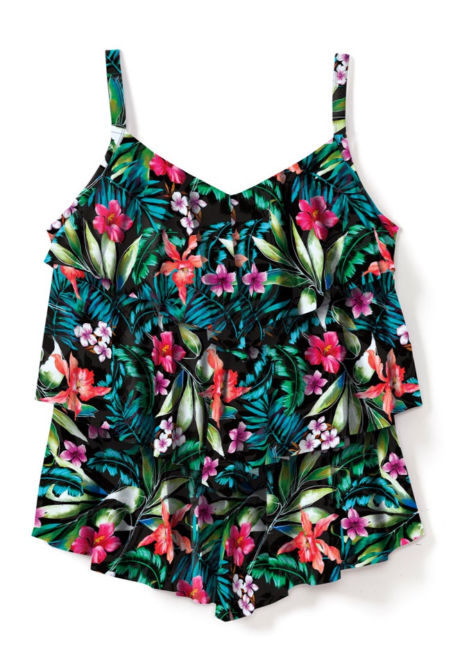 Longer-Length V-Neck Tiered-Ruffle Tummy Control Tankini Top image number 3