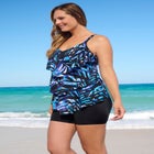 Longer-Length V-Neck Tiered-Ruffle Tummy Control Tankini Top image number null