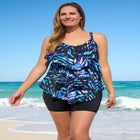 Longer-Length V-Neck Tiered-Ruffle Tummy Control Tankini Top image number null