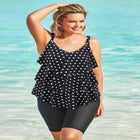 Longer-Length Tiered-Ruffle Tankini Top image number null