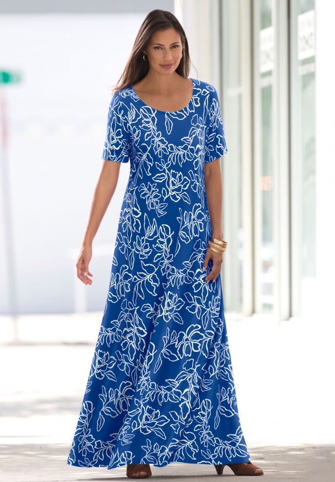 ellos maxi dress Amazon.com: ellos Plus Size Stretch Knit Fit and Flare Elbow-Length Sleeve Tie-Back Maxi Dress
