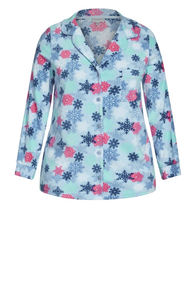 Snowflake Button Fleece Sleep Top image number 2