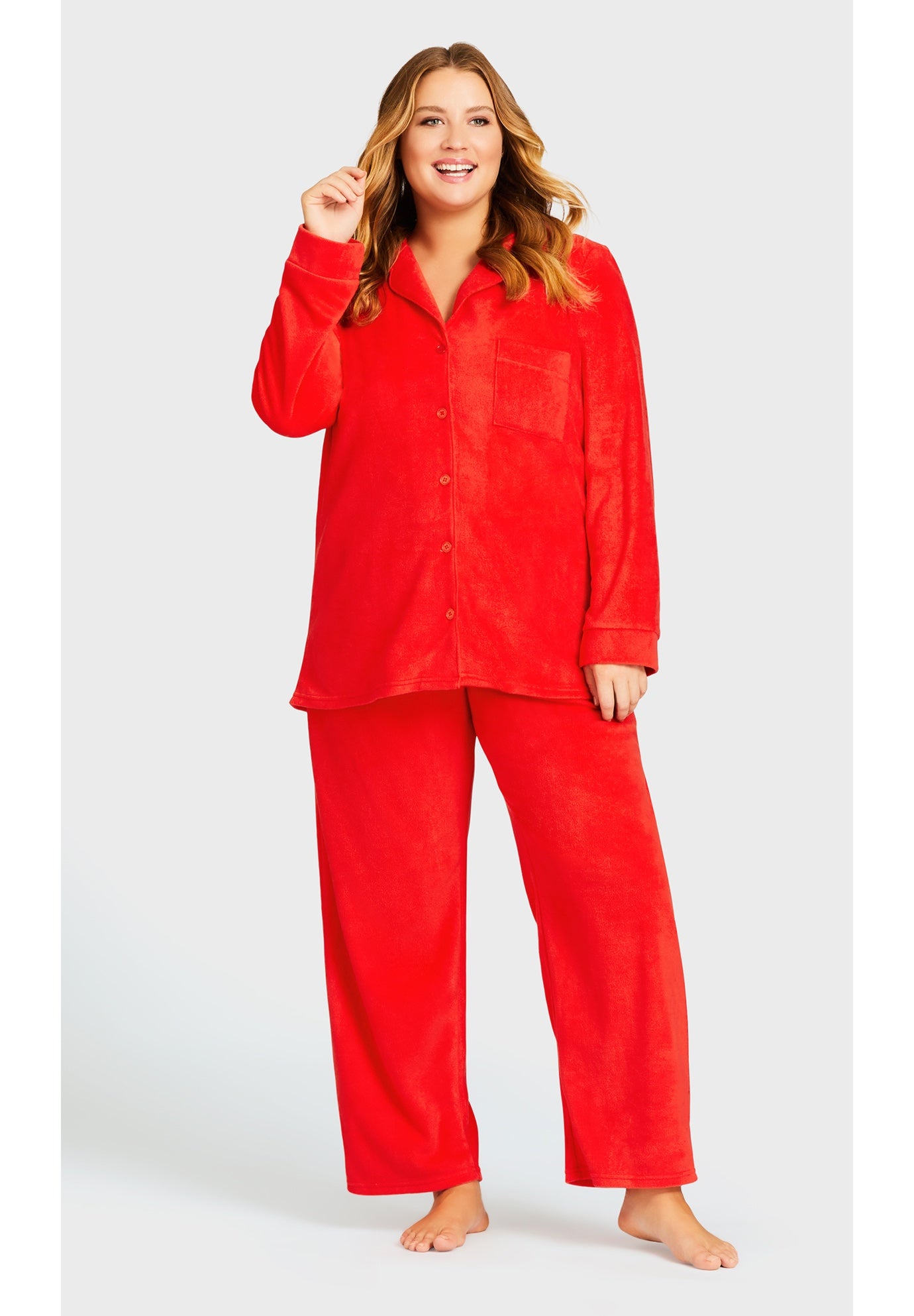 Plain Button Fleece Sleep Top image number 3