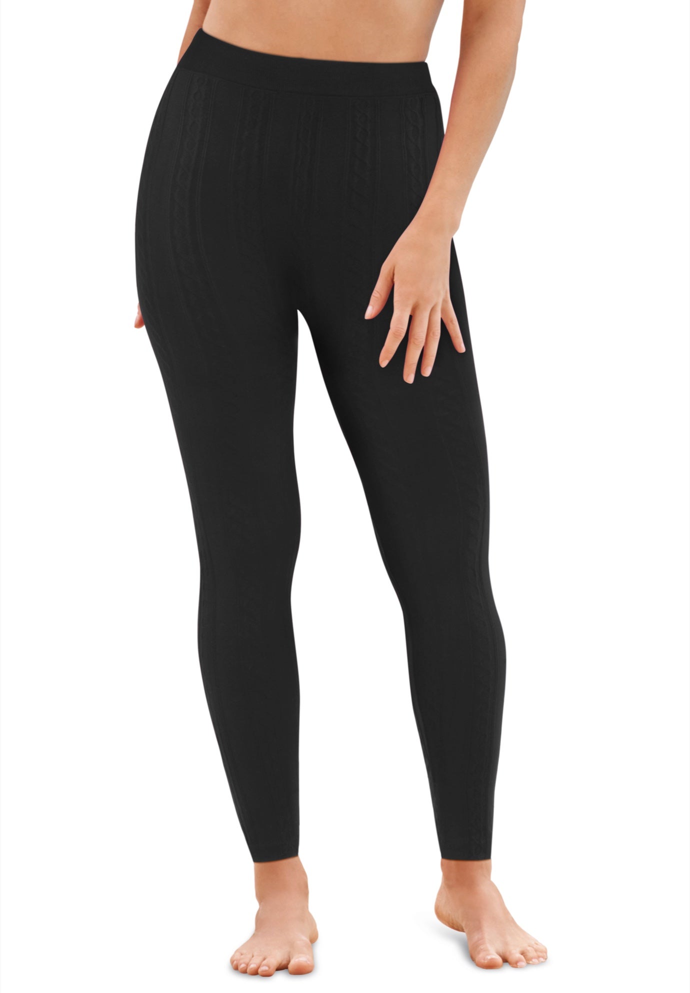 Plush Lined Cable Knit Footless Leggings image number 0