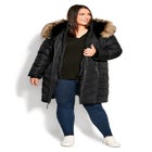 Chevron Faux Fur Hood Long Puffer Coat image number 7