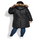 Chevron Faux Fur Hood Long Puffer Coat image number 11