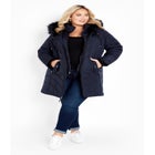 Chevron Faux Fur Hood Long Puffer Coat image number 1