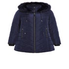 Chevron Faux Fur Hood Long Puffer Coat image number 4