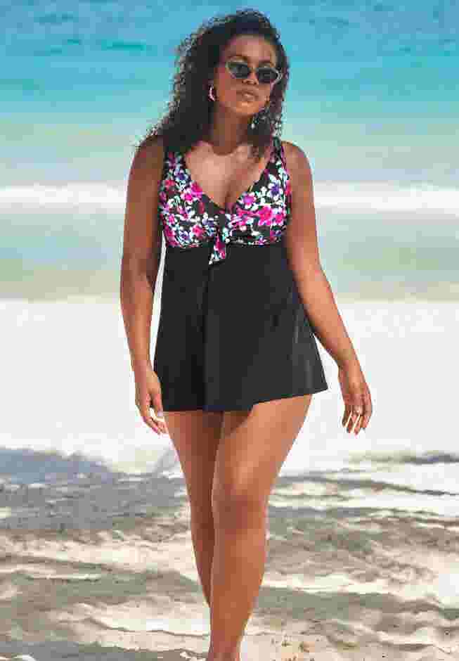 Tie Front V-Neck Swimdress image number 0