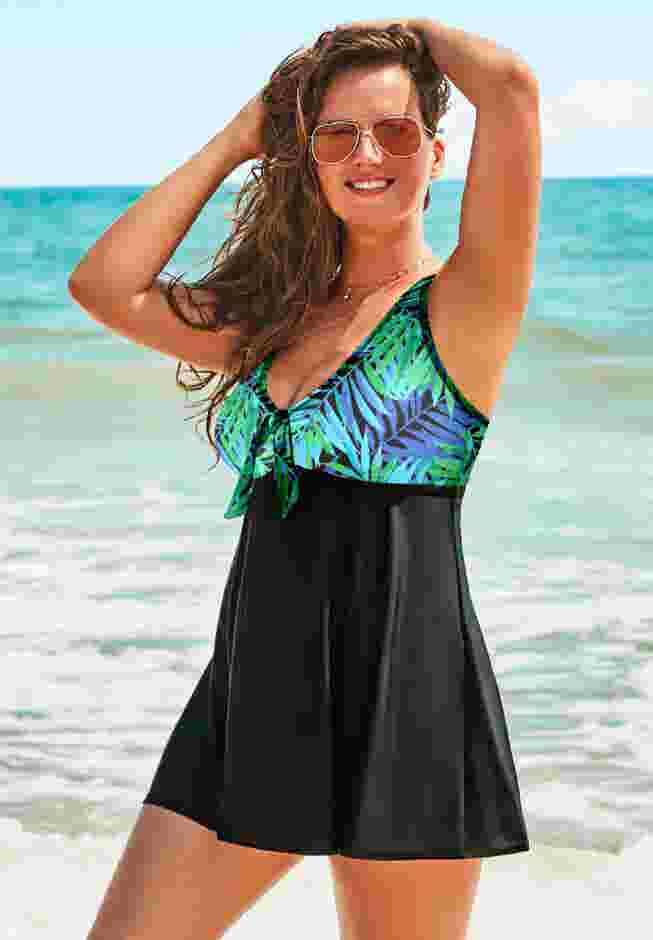 Tie Front V-Neck Swimdress image number 0