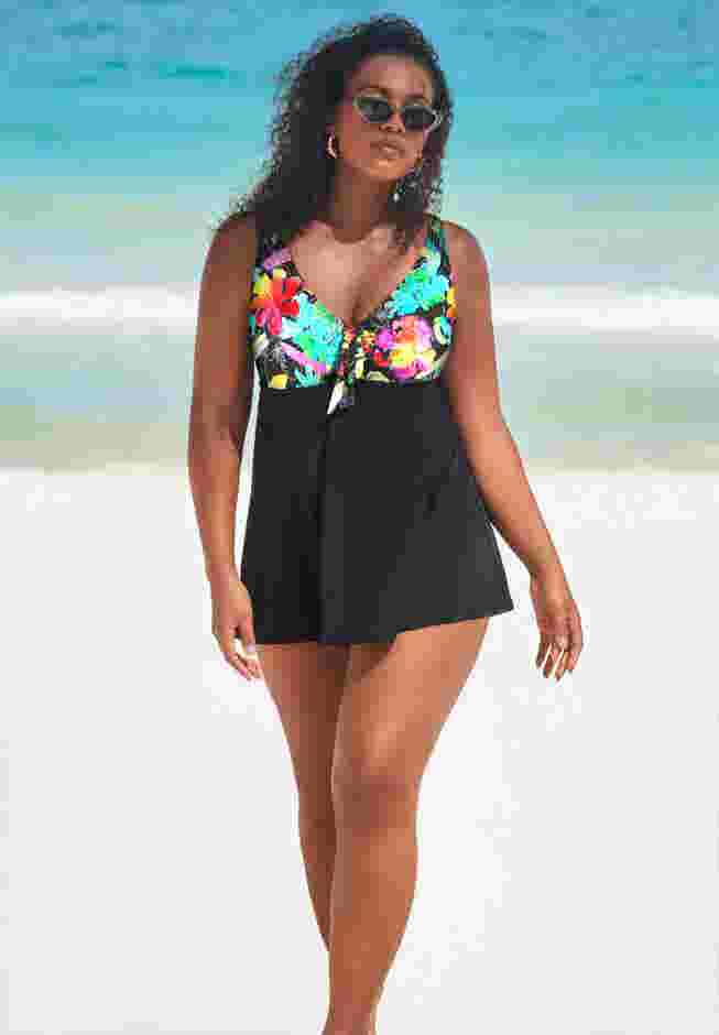 Tie Front V-Neck Swimdress image number 1