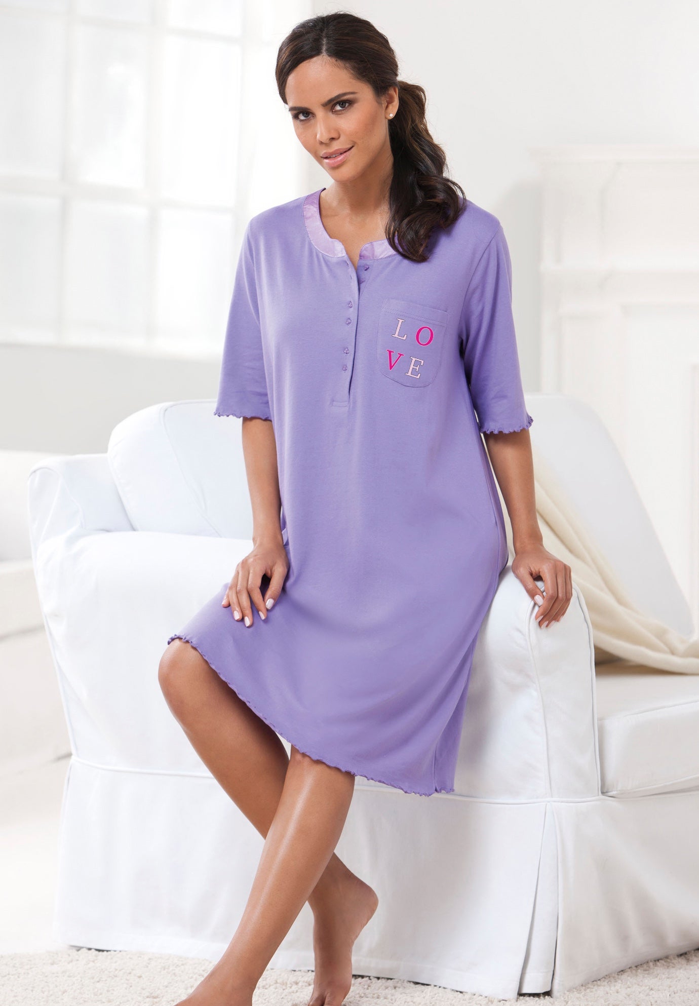Satin Trim Cotton Sleepshirt image number 3