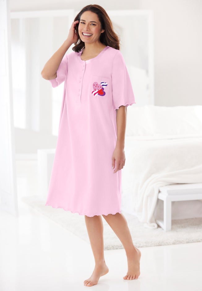 Satin Trim Cotton Sleepshirt image number 4