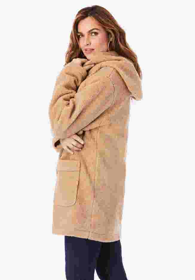 Hooded Teddy Fleece Coat. image number 2