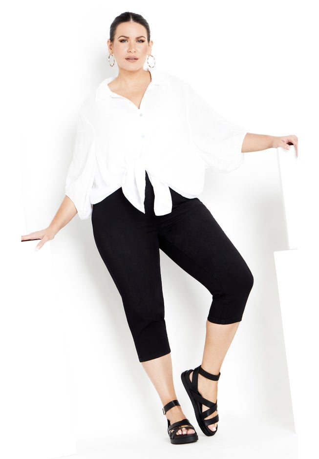 Pull On Cropped Denim Capri image number 5