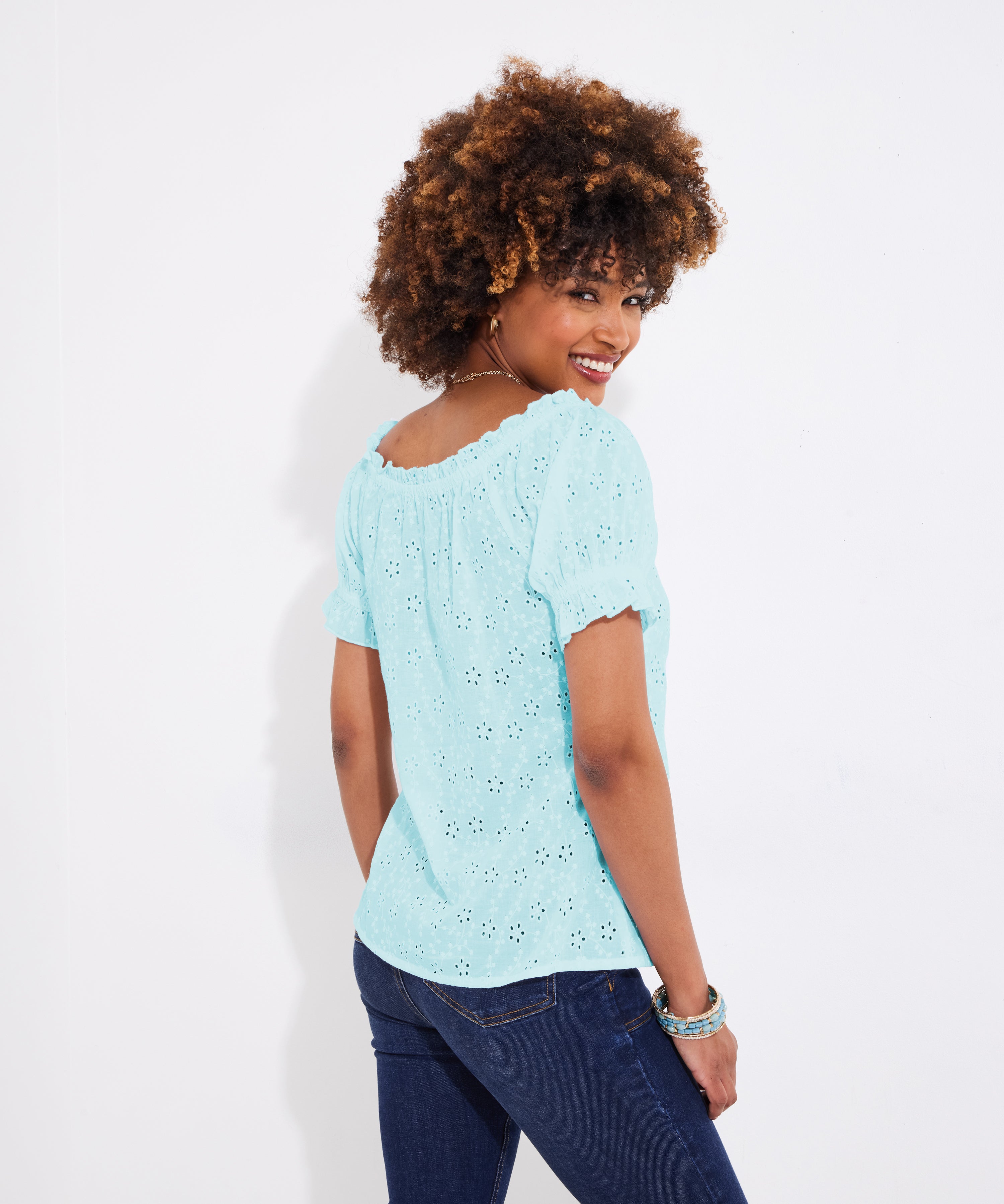 Eyelet Peasant Blouse image number 3