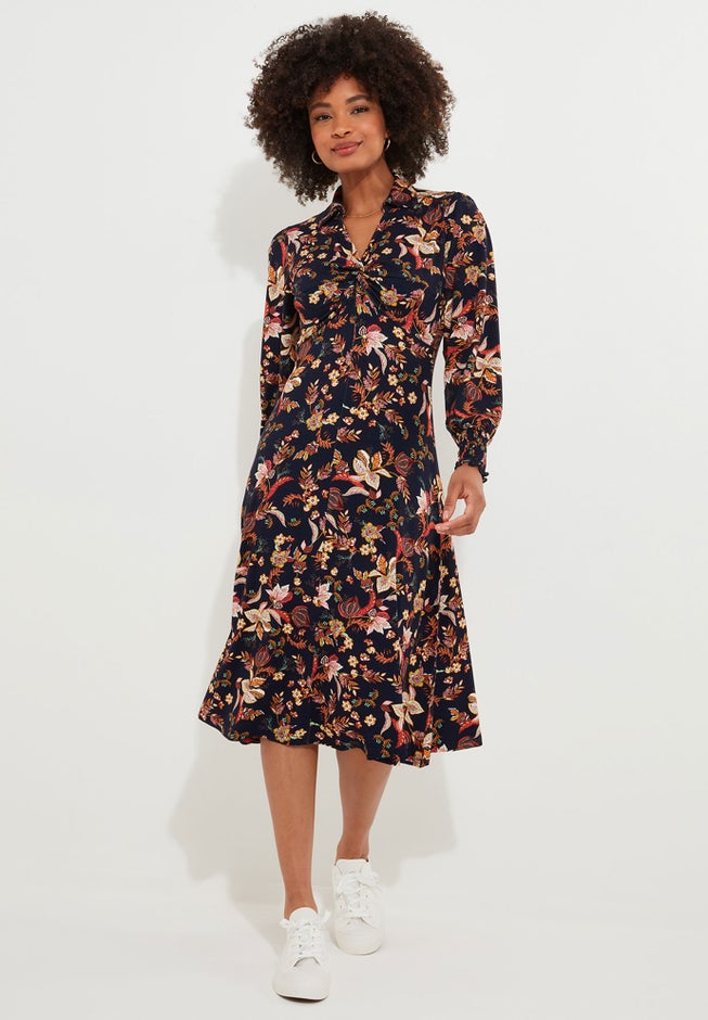 Stretch Knit Knot Front Midi Dress image number 0