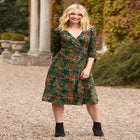 Stretch Knit Faux Wrap Midi Dress image number null