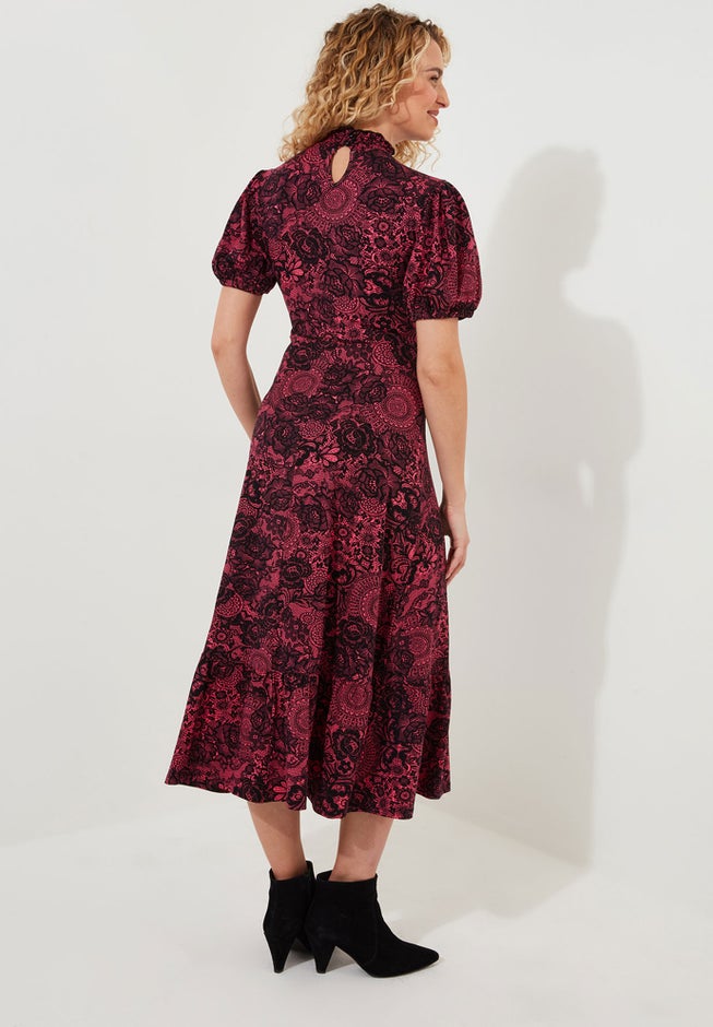 Stretch Knit Mockneck Midi Dress image number 1