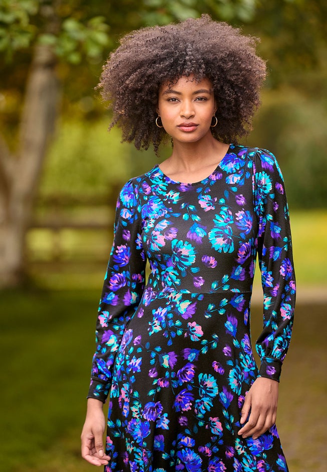 Stretch Knit A-line Midi Dress image number 1