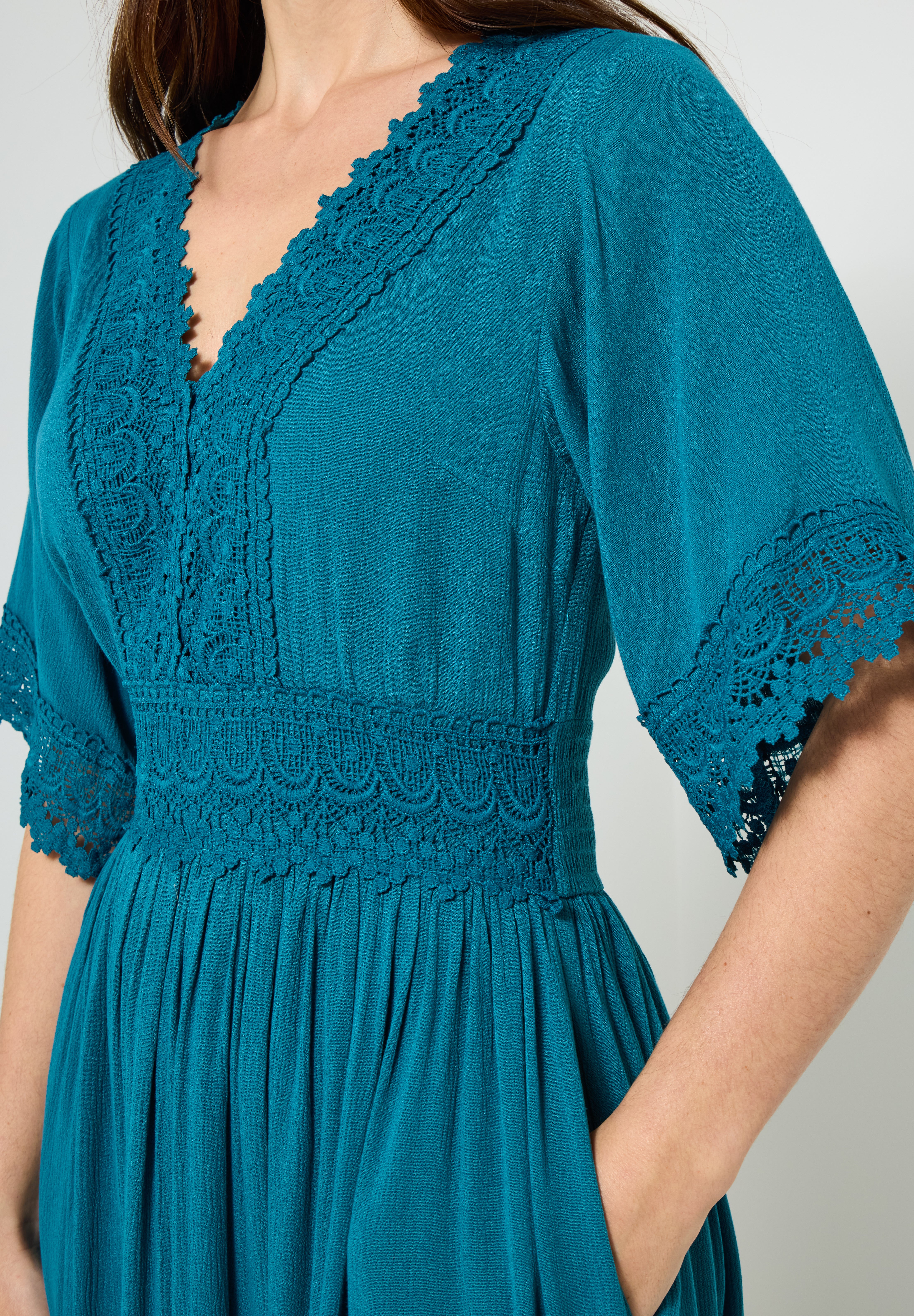 Crochet Trim Boho Midi Dress image number 1