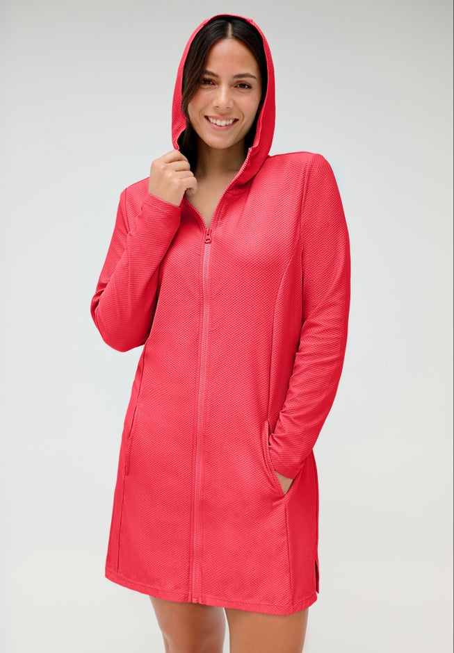 Chlorine Resistant Quick-Dry Hoodie Zip Front Cover Up image number 3