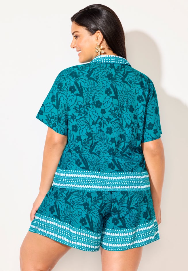 Cropped Button-Front Beach Cover Up Shirt image number 2