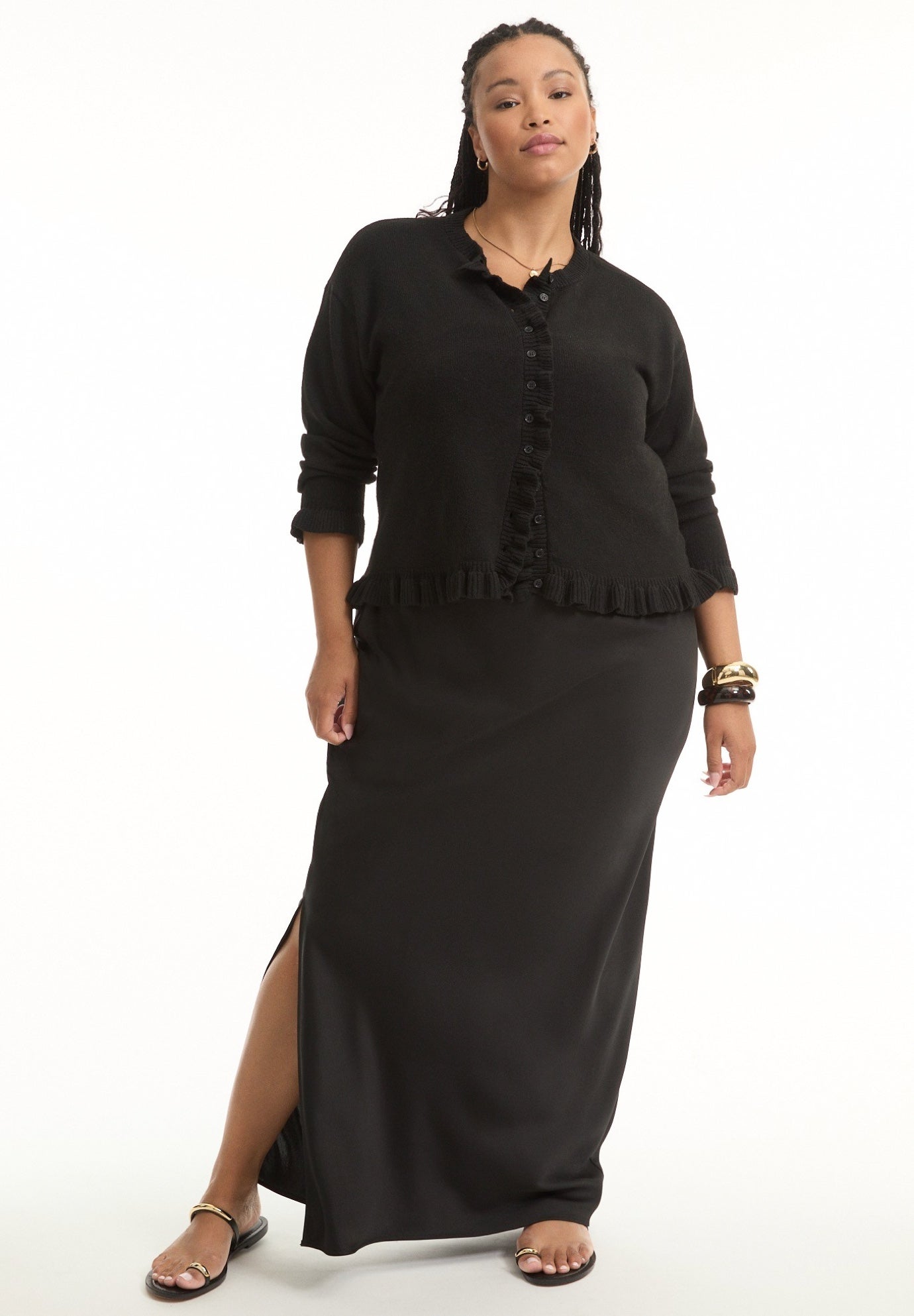 Ruffle Hem Buttoned Sweater image number 0