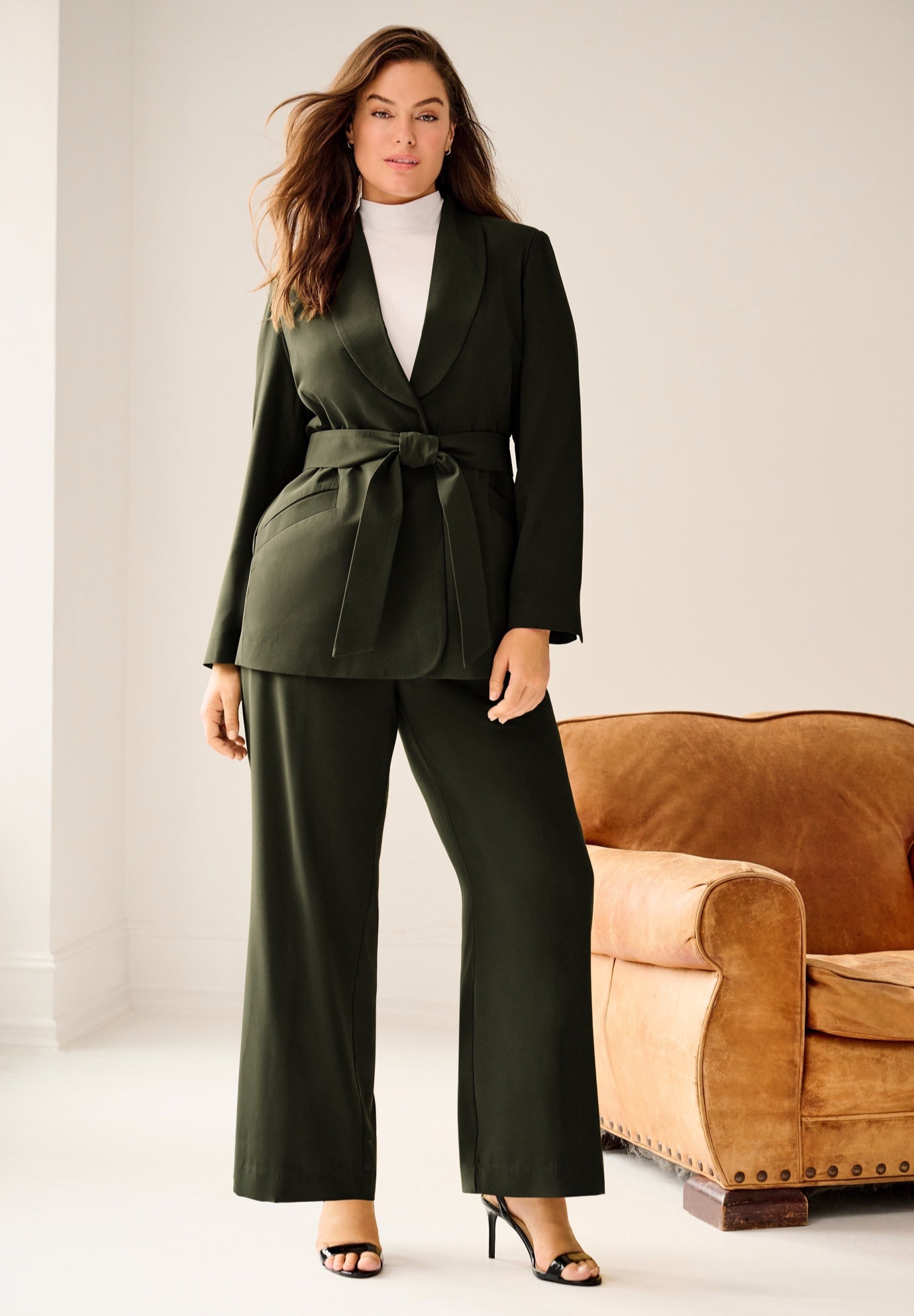 Shawl Collar Blazer With Self-Tie Belt image number 0