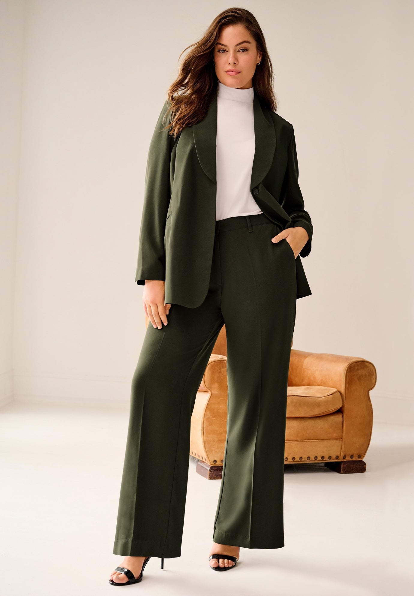 Shawl Collar Blazer With Self-Tie Belt image number 2