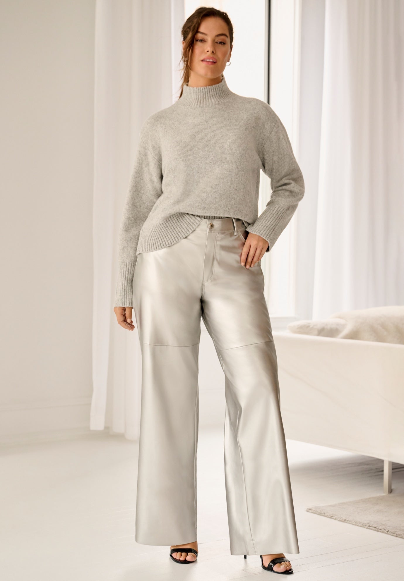 5 Pocket Faux Leather Wide Leg Pants image number 0