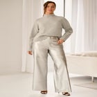 5 Pocket Faux Leather Wide Leg Pants image number null