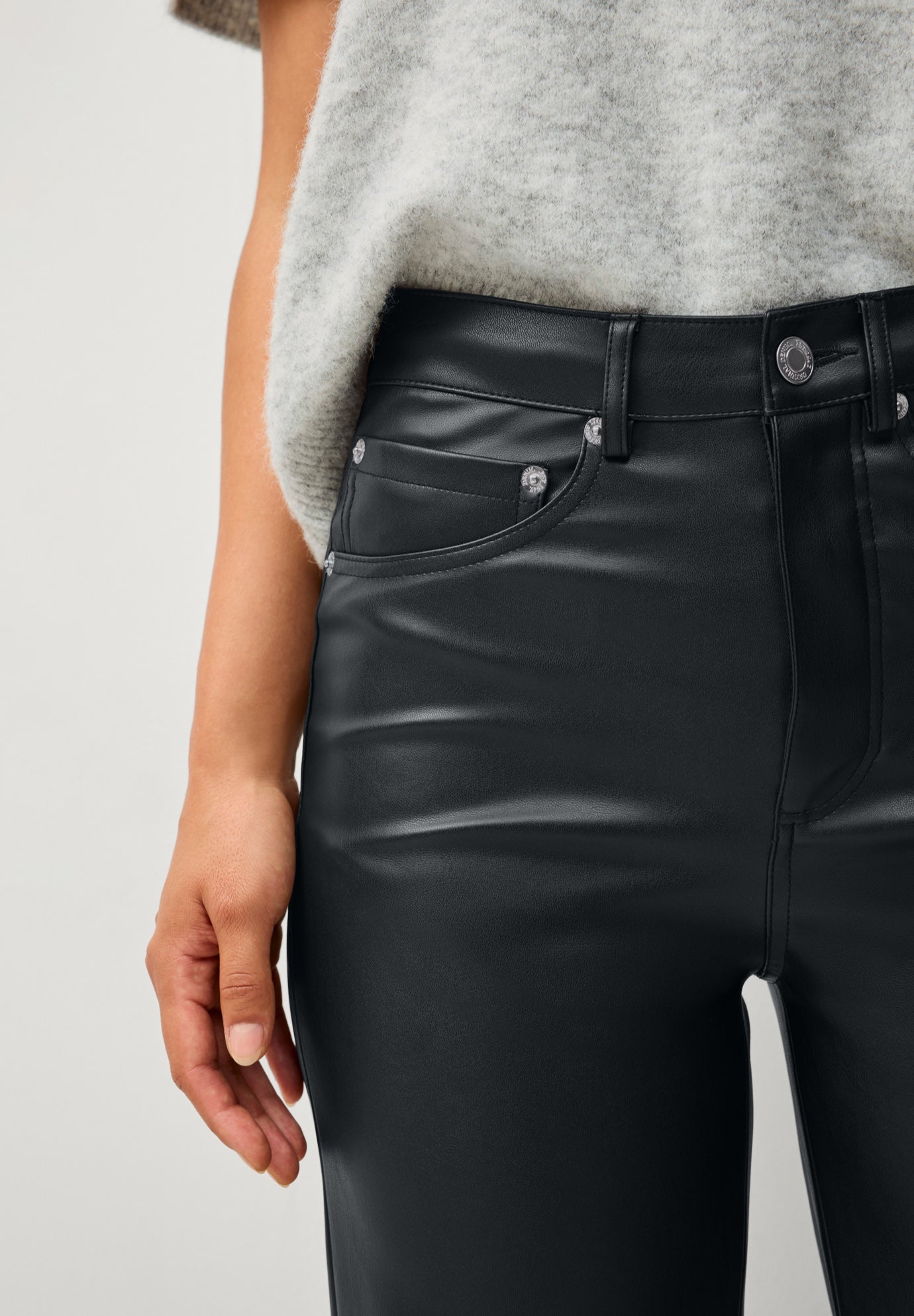 5 Pocket Faux Leather Wide Leg Pants image number 2