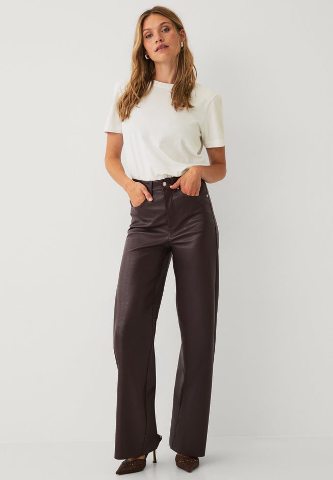 5 Pocket Faux Leather Wide Leg Pants image number 1