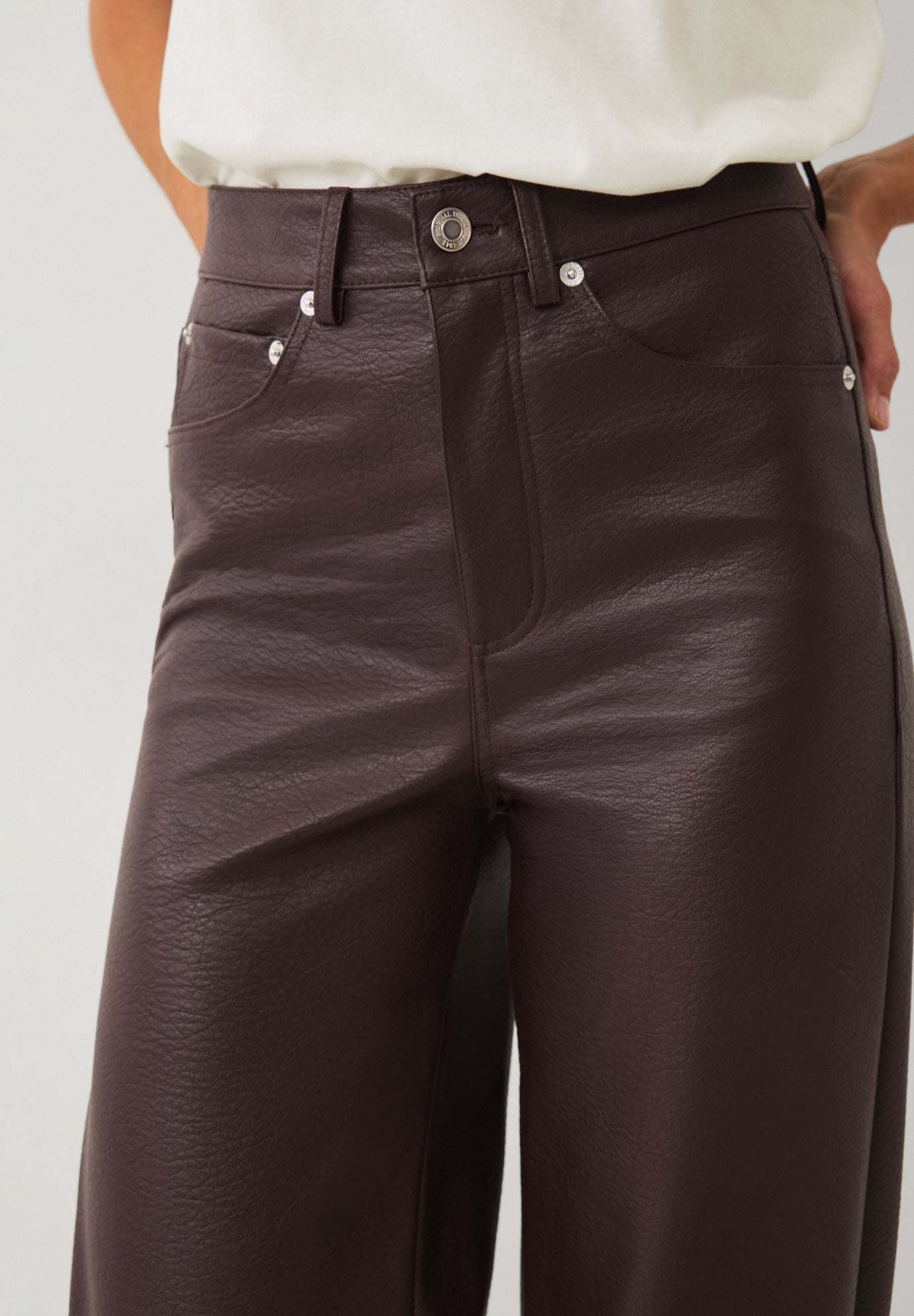 5 Pocket Faux Leather Wide Leg Pants image number 2