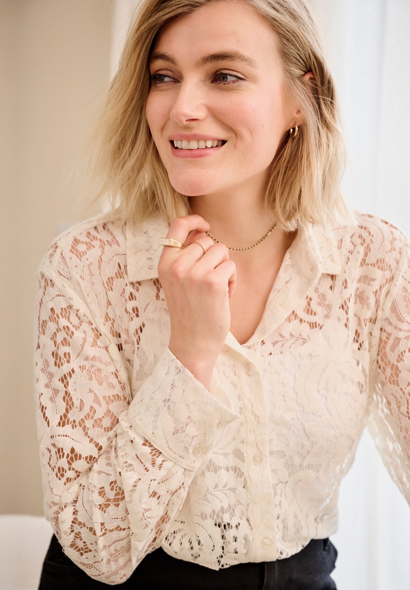 Lace Button Front Shirt image number 0