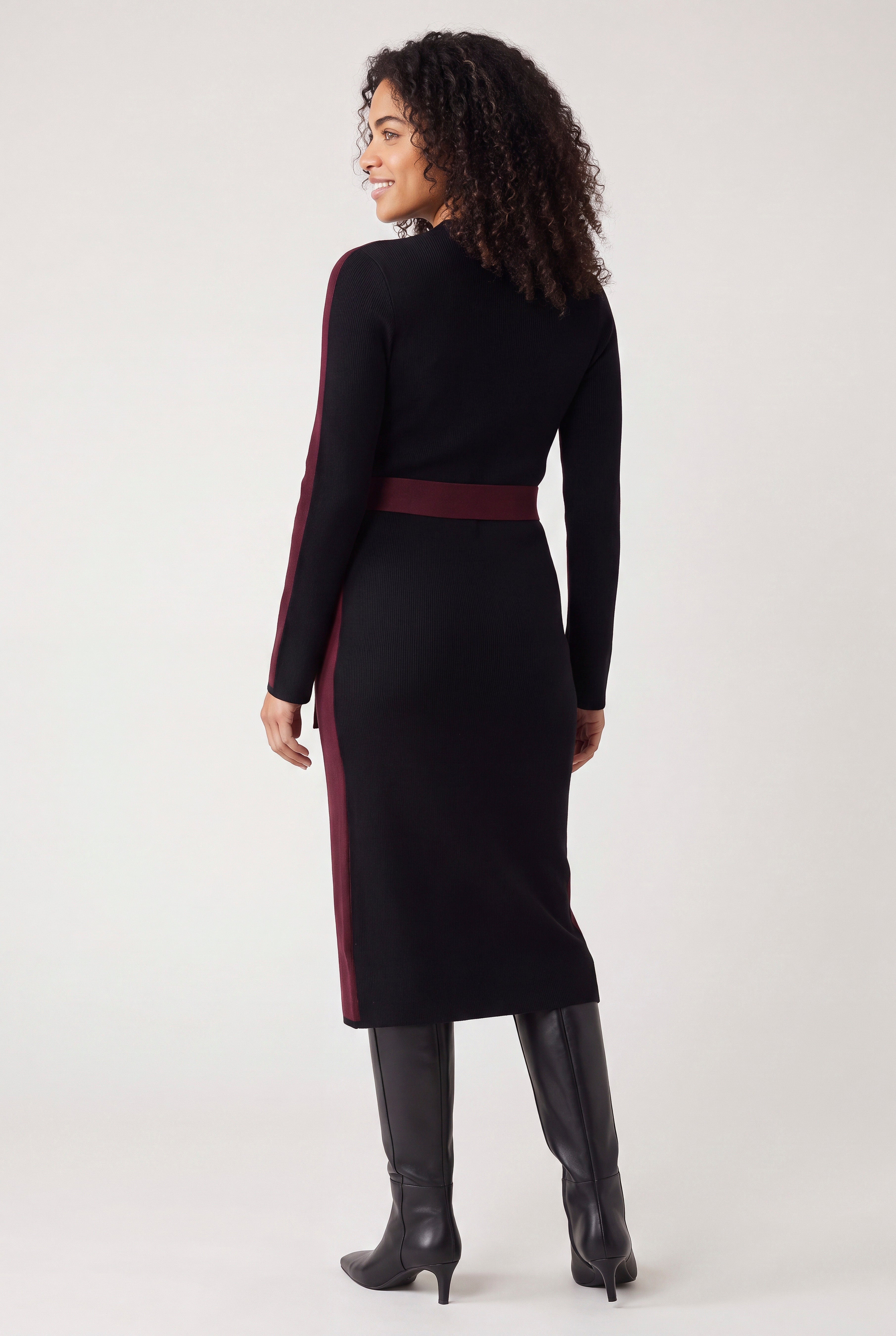 Belted Color Block Midi Sweater Dress image number 1