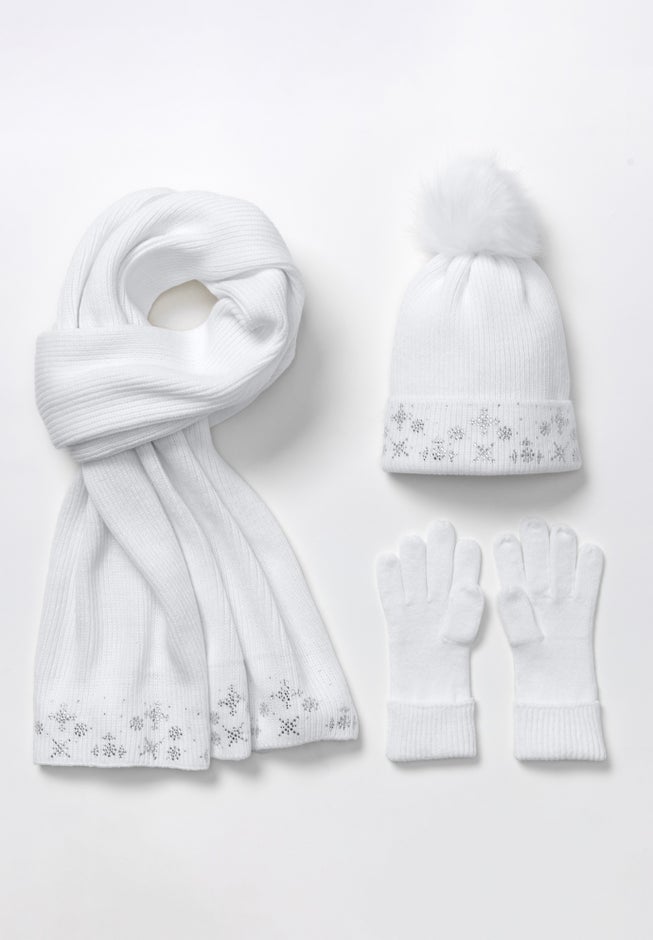 3 Piece Embellished Hat, Scarf And Gloves Set image number 0