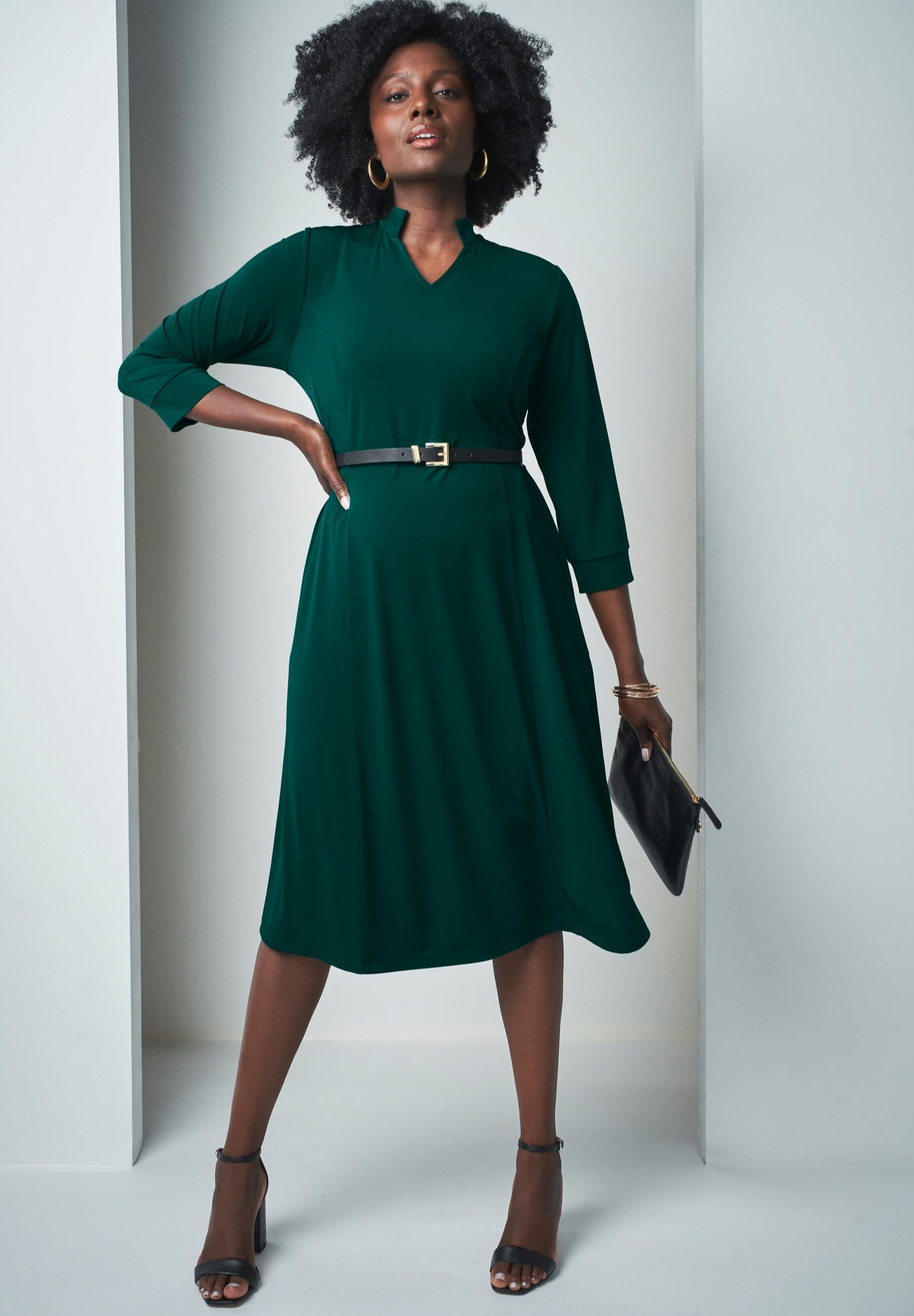 V-Neck Midi Dress image number 0