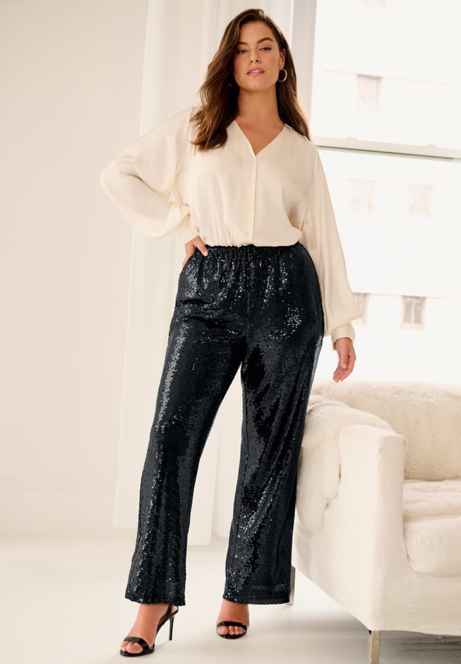 Relaxed Sequin Pants with Elastic Waist image number 0
