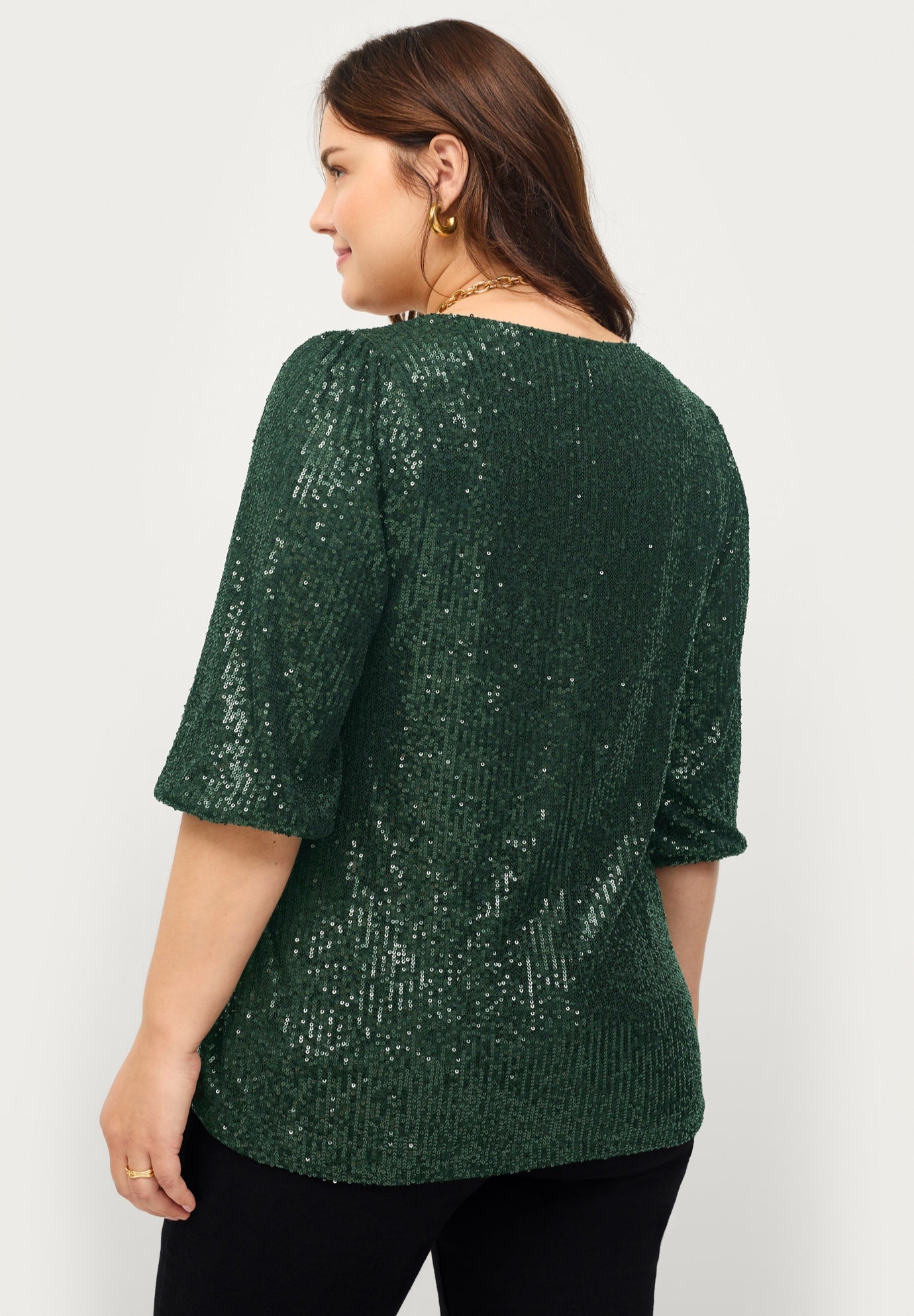 V-Neck Sequin Top With Blouson Sleeves image number 1