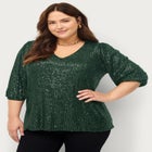 V-Neck Sequin Top With Blouson Sleeves image number 0