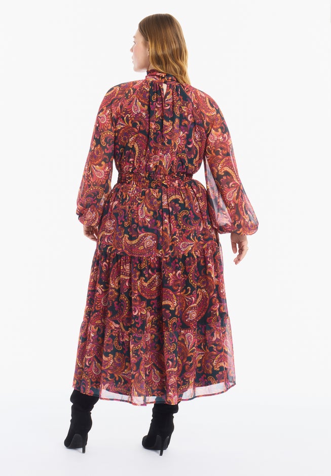 Mock-Neck Chiffon Midi Dress image number 2