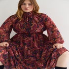 Mock-Neck Chiffon Midi Dress image number 5